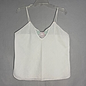 Nightmoves Y2K White Camisole Pink Green Flowers Size L Feminine Coquette Dainty
